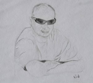 Sketch of Richard Attree, 2018, by his wife, Nikki.