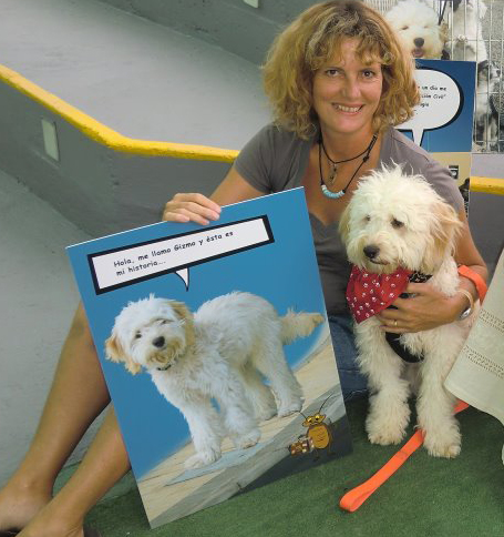 Nikki Attree with Gizmo, the spokesmutt for her campaign to adopt a rescue dog